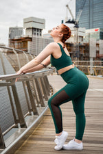 Botanical Green Mesh Detailed Leggings