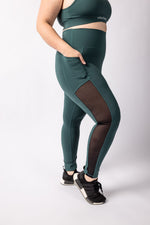 Botanical Green Mesh Detailed Leggings