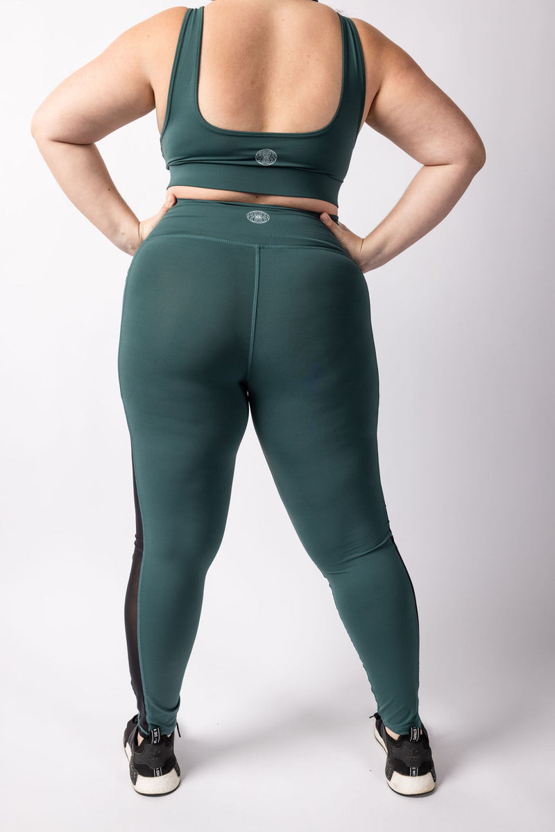 Botanical Green Mesh Detailed Leggings